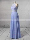 A-line Scoop Neck Chiffon Floor-length Lace Prom Dresses #UKM020104856