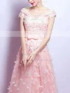 A-line Off-the-shoulder Tulle Floor-length Appliques Lace Prom Dresses #UKM020104867