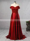 A-line Off-the-shoulder Silk-like Satin Sweep Train Appliques Lace Prom Dresses #UKM020104879