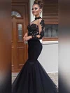 Trumpet/Mermaid High Neck Tulle Floor-length Appliques Lace Prom Dresses #UKM020104886