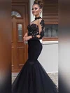 Trumpet/Mermaid High Neck Tulle Floor-length Appliques Lace Prom Dresses #UKM020104886