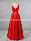Satin V-neck Princess Floor-length Prom Dresses #UKM020104903