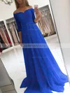 A-line Off-the-shoulder Tulle Floor-length Appliques Lace Prom Dresses #UKM020104905