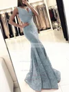 Trumpet/Mermaid V-neck Lace Floor-length Prom Dresses #UKM020104918