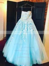 Princess Strapless Tulle Floor-length Beading Prom Dresses #UKM020104927