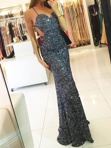 Sheath/Column Floor-length Sweetheart Sequined Beading Prom Dresses #UKM020104941