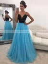 Princess V-neck Tulle Floor-length Beading Prom Dresses #UKM020104942