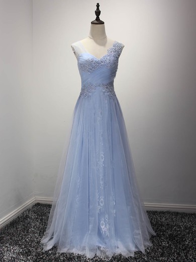 Princess Sweetheart Tulle Floor-length Appliques Lace Prom Dresses #UKM020104948