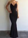 Black Sheath/Column Cowl Neck Floor-length Jersey Prom Dresses #UKM020104950
