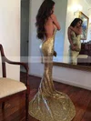 Trumpet/Mermaid V-neck Sequined Sweep Train Prom Dresses #UKM020104958