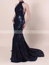 Trumpet/Mermaid Halter Sequined Sweep Train Prom Dresses #UKM020104806