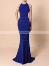 Trumpet/Mermaid Halter Jersey Floor-length Sequins Prom Dresses #UKM020104808