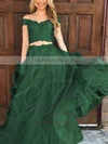 A-line Off-the-shoulder Tulle Floor-length Appliques Lace Prom Dresses #UKM020104809