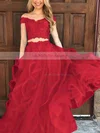 A-line Off-the-shoulder Tulle Floor-length Appliques Lace Prom Dresses #UKM020104809