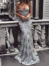 Mermaid V-neck Sparkly Sequin Prom Dresses #UKM020104817