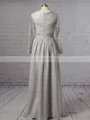 A-line V-neck Silk-like Satin Floor-length Appliques Lace Prom Dresses #UKM020104820