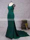 Trumpet/Mermaid Square Neckline Jersey Sweep Train Appliques Lace Prom Dresses #UKM020104825