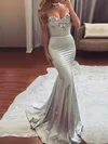 Trumpet/Mermaid Sweep Train Sweetheart Silk-like Satin Beading Prom Dresses #UKM020104831