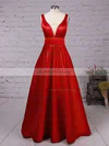 Princess V-neck Satin Floor-length Prom Dresses #UKM020104832