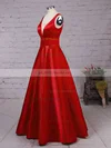 Princess V-neck Satin Floor-length Prom Dresses #UKM020104832