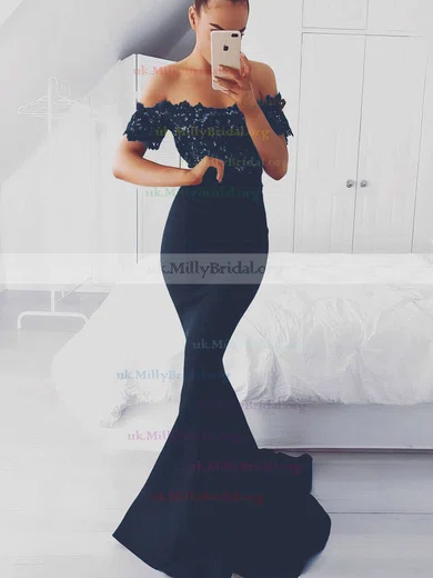 Black lace dress with train best sale