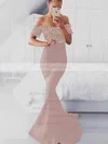 Trumpet/Mermaid Off-the-shoulder Silk-like Satin Sweep Train Appliques Lace Prom Dresses #UKM020105022