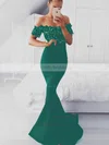 Trumpet/Mermaid Off-the-shoulder Silk-like Satin Sweep Train Appliques Lace Prom Dresses #UKM020105022