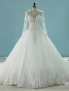 Ball Gown Illusion Tulle Chapel Train Wedding Dresses With Beading #UKM00023094