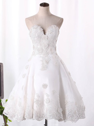 Organza Sweetheart A-line Knee-length Appliques Lace Wedding Dresses #UKM00023097