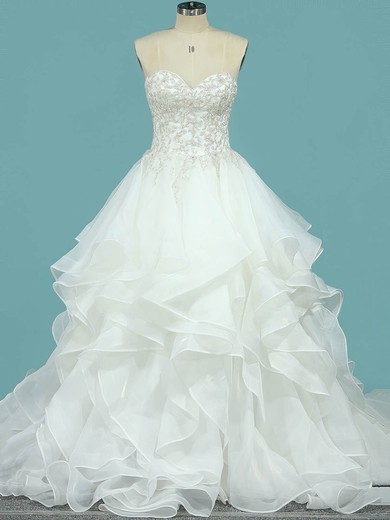 Ball Gown Sweetheart Organza Court Train Wedding Dresses With Cascading Ruffles #UKM00023098
