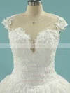 Lace Tulle Scoop Neck Ball Gown Chapel Train Appliques Lace Wedding Dresses #UKM00023101