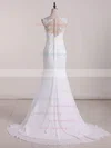 Chiffon Tulle Scoop Neck Trumpet/Mermaid Sweep Train Appliques Lace Wedding Dresses #UKM00023102