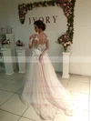 Tulle Scoop Neck Princess Sweep Train Appliques Lace Wedding Dresses #UKM00023105