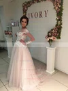 Tulle Scoop Neck Princess Sweep Train Appliques Lace Wedding Dresses #UKM00023105