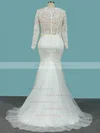 Lace Organza Tulle Scoop Neck Trumpet/Mermaid Sweep Train Appliques Lace Wedding Dresses #UKM00023106