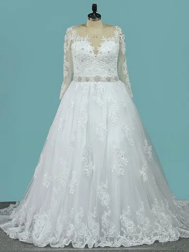 Ball Gown/Princess Illusion Tulle Sweep Train Wedding Dresses With Beading #UKM00023107