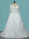 Ball Gown Illusion Tulle Sweep Train Wedding Dresses With Beading #UKM00023107