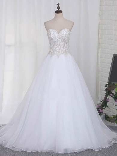 Ball Gown Sweetheart Organza Sweep Train Wedding Dresses With Beading #UKM00023108