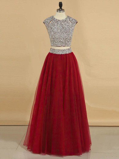Princess Scoop Neck Tulle Floor-length Crystal Detailing Prom Dresses #UKM020105185