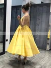 Ball Gown V-neck Satin Ankle-length Prom Dresses #UKM020105219