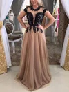A-line Scoop Neck Tulle Floor-length Appliques Lace Prom Dresses #UKM020105231