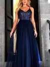 A-line Floor-length V-neck Tulle Sequins Prom Dresses #UKM020105254
