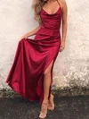 A-line Backless Cowl Neck Silk Satin Prom Dresses with Slit #UKM020105283