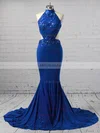 Trumpet/Mermaid High Neck Jersey Sweep Train Beading Prom Dresses #UKM020105286
