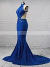 Trumpet/Mermaid High Neck Jersey Sweep Train Beading Prom Dresses #UKM020105286