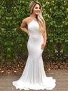 Trumpet/Mermaid V-neck Jersey Sweep Train Prom Dresses #UKM020105287