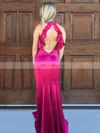 Trumpet/Mermaid High Neck Silk-like Satin Sweep Train Ruffles Prom Dresses #UKM020105306