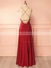 A-line V-neck Silk-like Satin Floor-length Ruffles Prom Dresses #UKM020105324