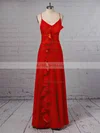 A-line V-neck Silk-like Satin Floor-length Ruffles Prom Dresses #UKM020105324