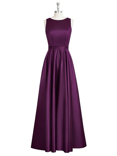 A-line Scoop Neck Satin Floor-length Sashes / Ribbons Prom Dresses #UKM020105325